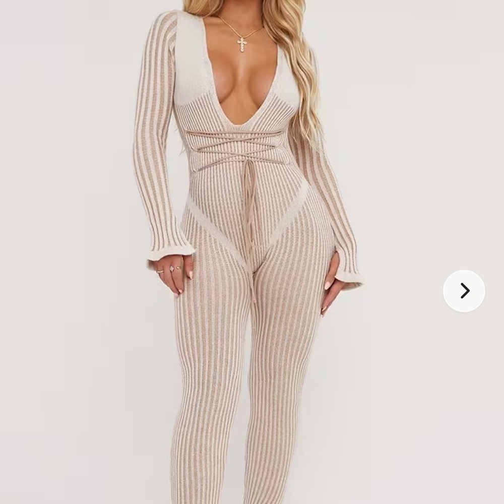 EGO Cream Ribbed Jumpsuit